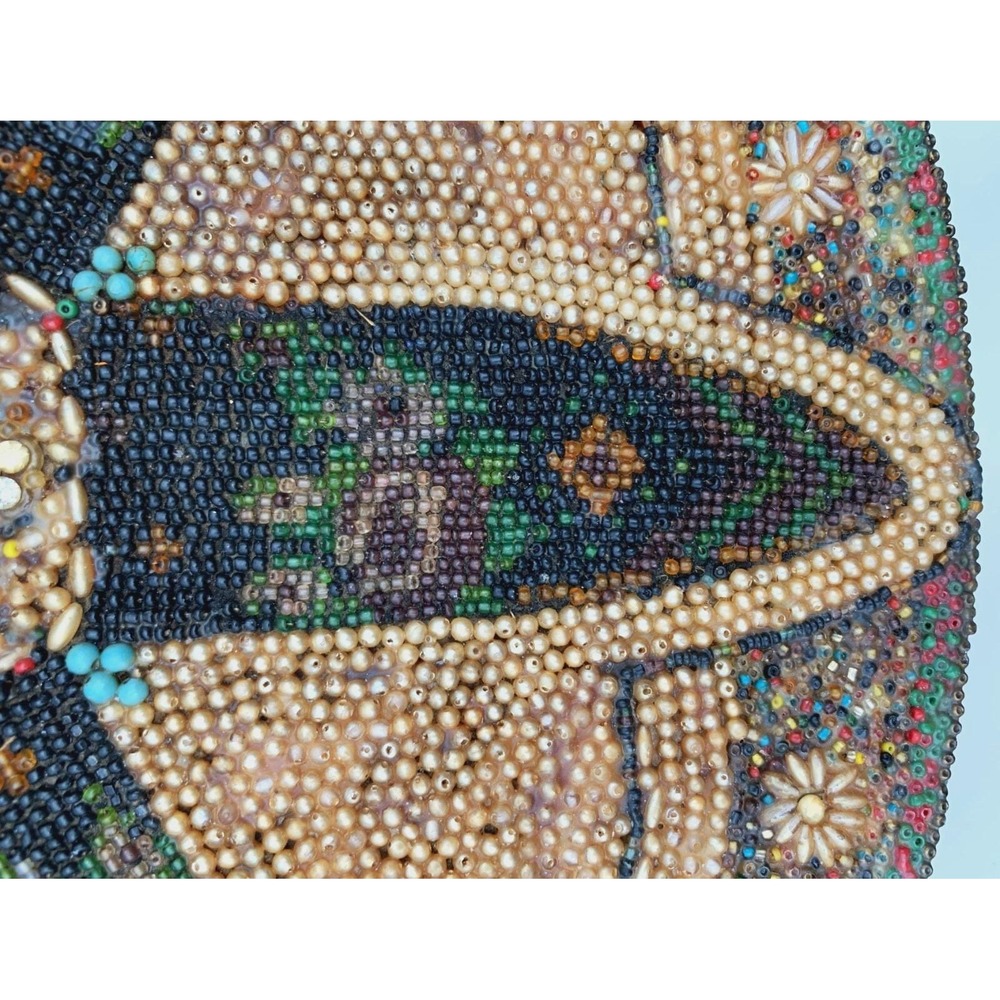 Vintage Beaded Tramp Art Bowl – Jeweled Mosaic, Spindle Handle, 1920s-1950s - Picture 12 of 16